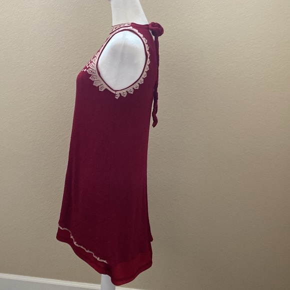 Alya Elegant Dark Red Embroidered Sleeveless Halter Dress. Tie back. Size XS. - Picture 6 of 11
